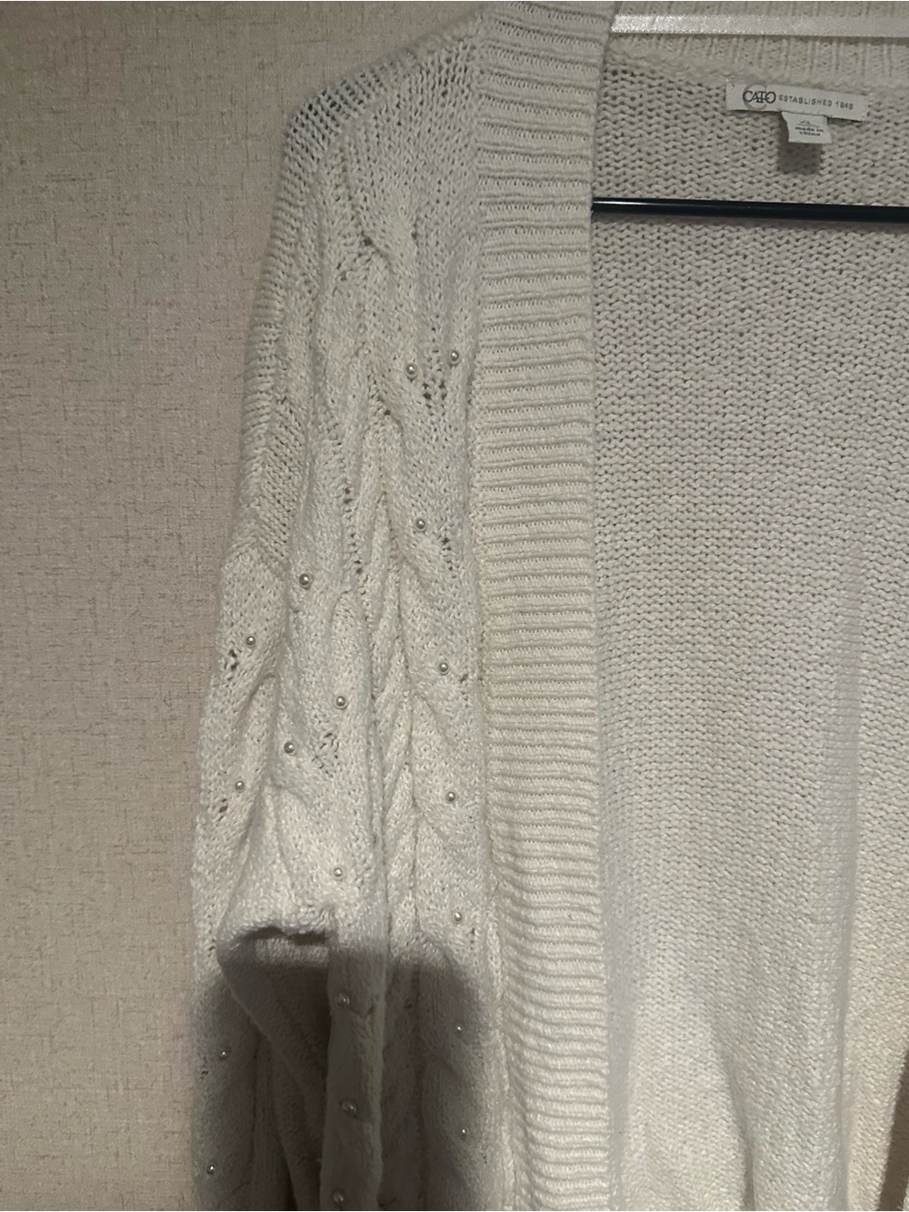 Cato XL Ivory Open Cable-Knit Cardigan with Bead Accents - Picture 2 of 5